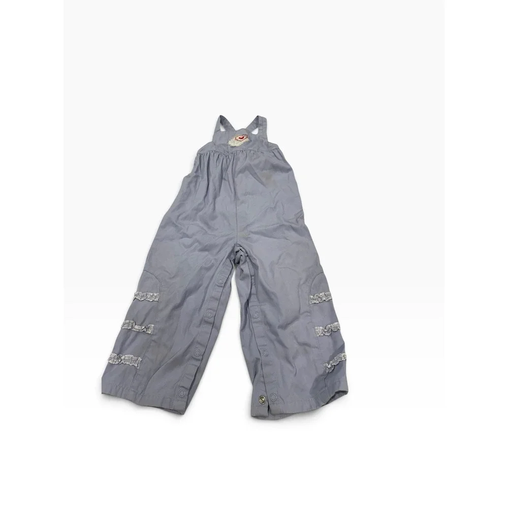 Vintage Gymboree Blue Ruffle Heart Embroidered Cotton Overalls 2T 2006